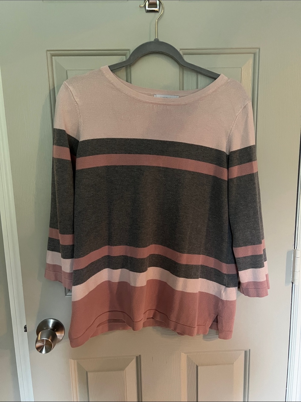 Liz Claiborne Pink and Gray Striped Knit Top